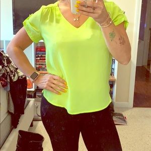 Bright yellow/lime short sleeve sheer shirt